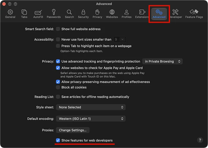 Safariのツールバーに開発メニューを表示する