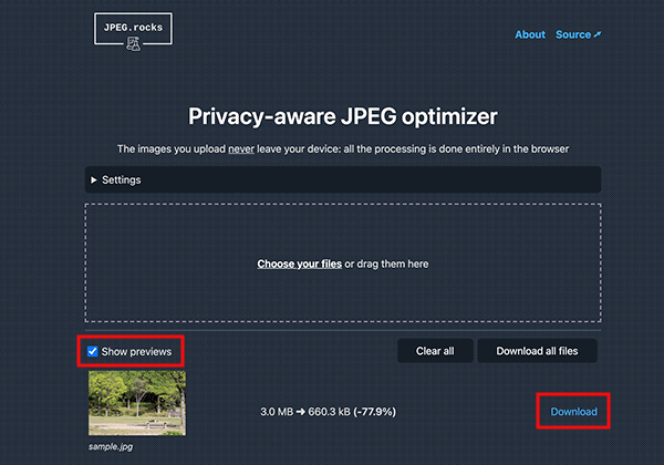 JPEG.rocksで圧縮した画像ファイルをダウンロード