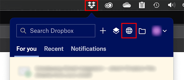 DropboxをWebブラウザで開く