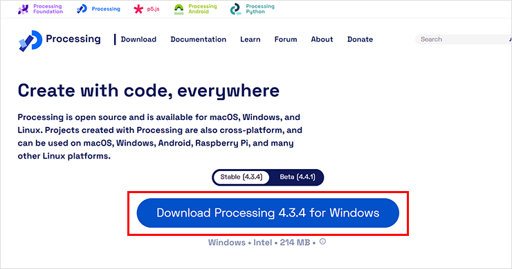 Windows用のProcessingをダウンロードする