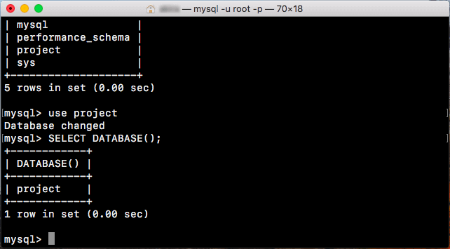 MySQL 使用しているデータベースの確認