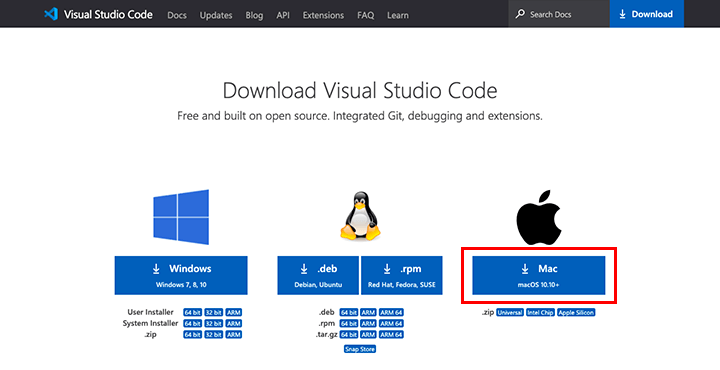 Visual Studio Codeをオフィシャルサイトからダウンロード