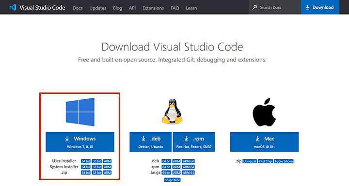 Windows版のVisual Studio Codeをダウンロード