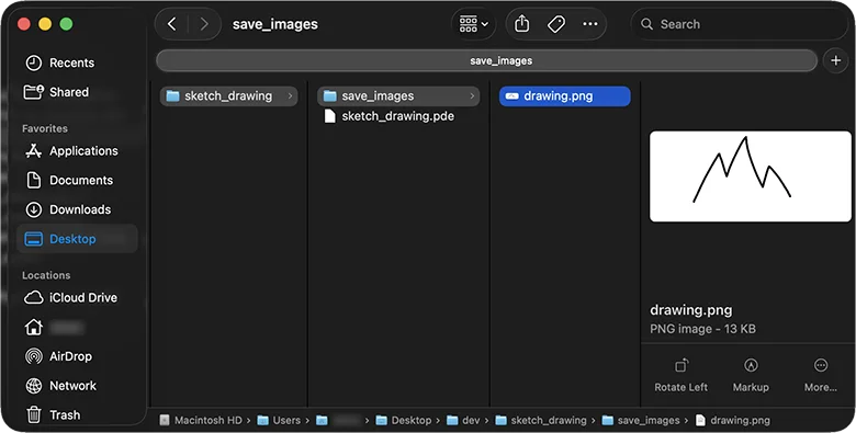 save関数で保存された画像は、スケッチファイルと同じフォルダ（指定したディレクトリ）に保存される