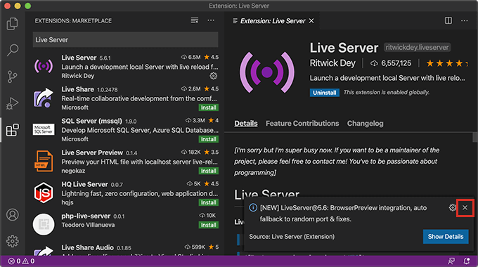 VScodeエディタのプラグイン「Live Server」の詳細