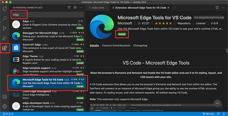 VS Codeの拡張機能「Microsoft Edge Tools for VS Code」のインストール