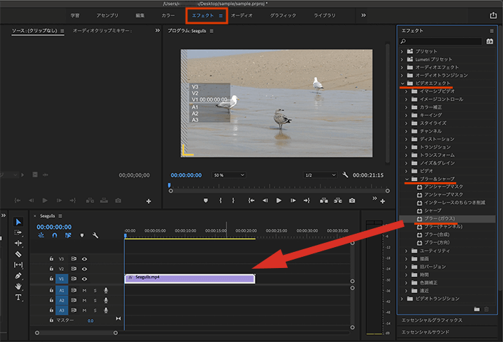 Adobe Premiere Proで動画にブラー（ガウス）のぼかし効果をセット