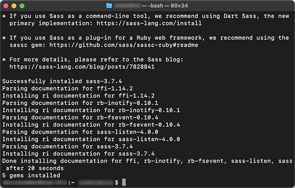 Sassのインストール完了