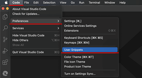 VSCodeのユーザースニペットの登録 (Mac)
