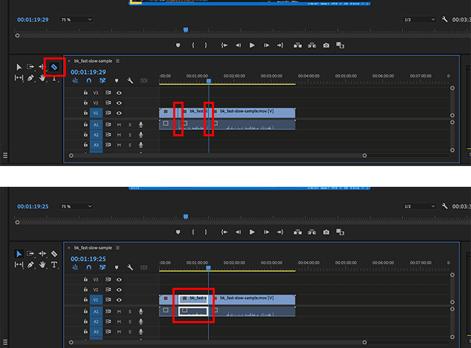 レーザーツールで動画の編集箇所を切り分ける