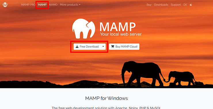 Windows版のMAMPをダウンロード