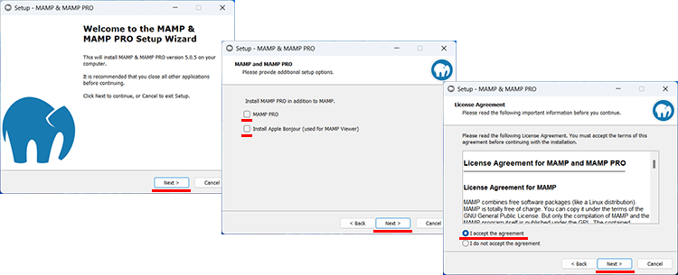 Windows版のMAMPのインストール作業の流れ