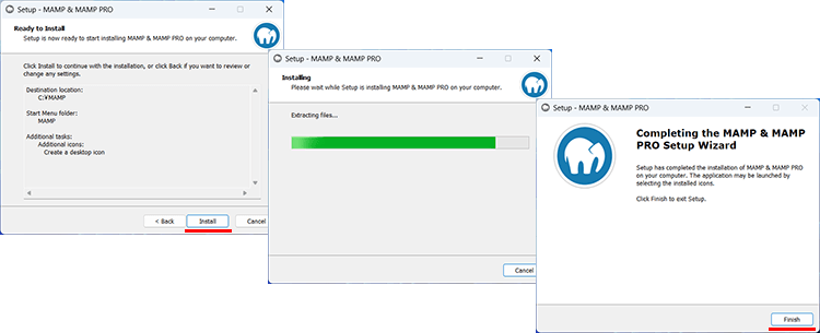 Windows版のMAMPのインストール完了