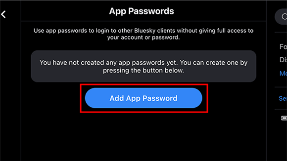 App passwordsの画面にて「Add App Password」のボタンを選択