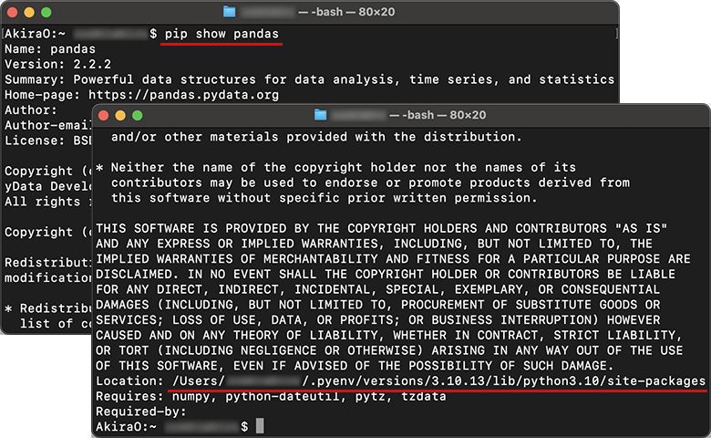 Pythonのライブラリの情報を確認する