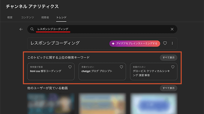 キーワードに対するトレンド機能での調査