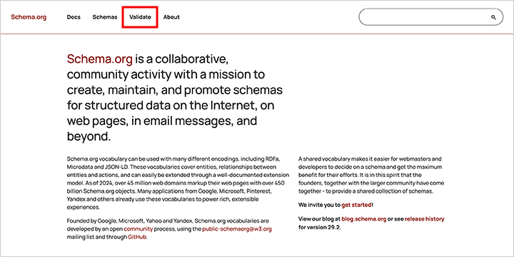 schema.org公式サイトの構造化データのテストページ