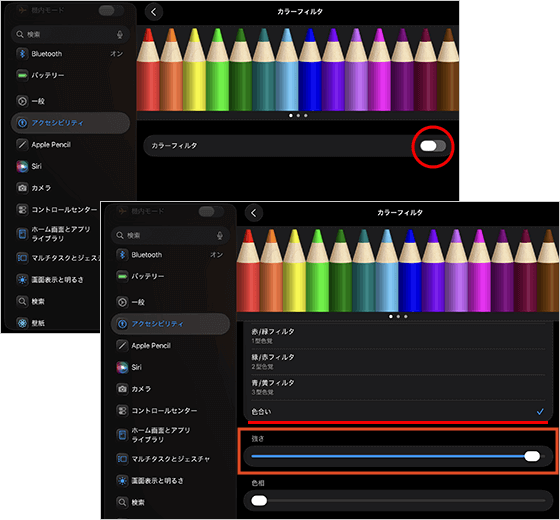 iPadのカラーフィルタ機能の利用と設定