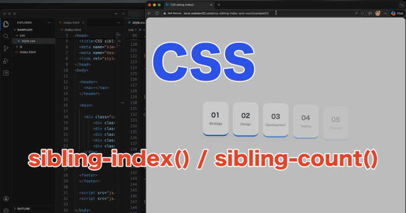 CSSの sibling-index / sibling-count の使い方。番号・総数を取得して自動計算する最新手法
