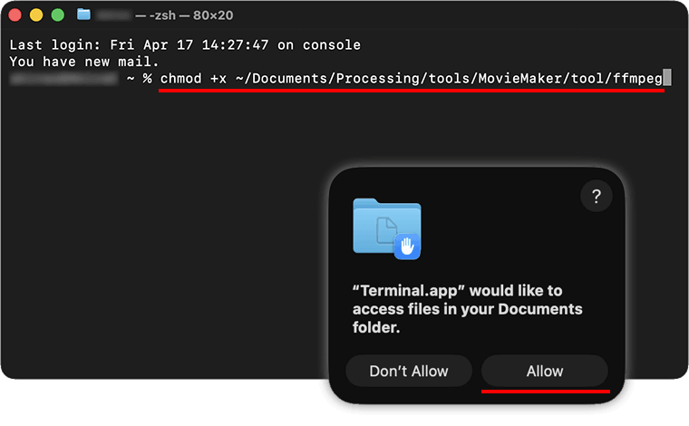 Mac環境での実行権限不足の解消